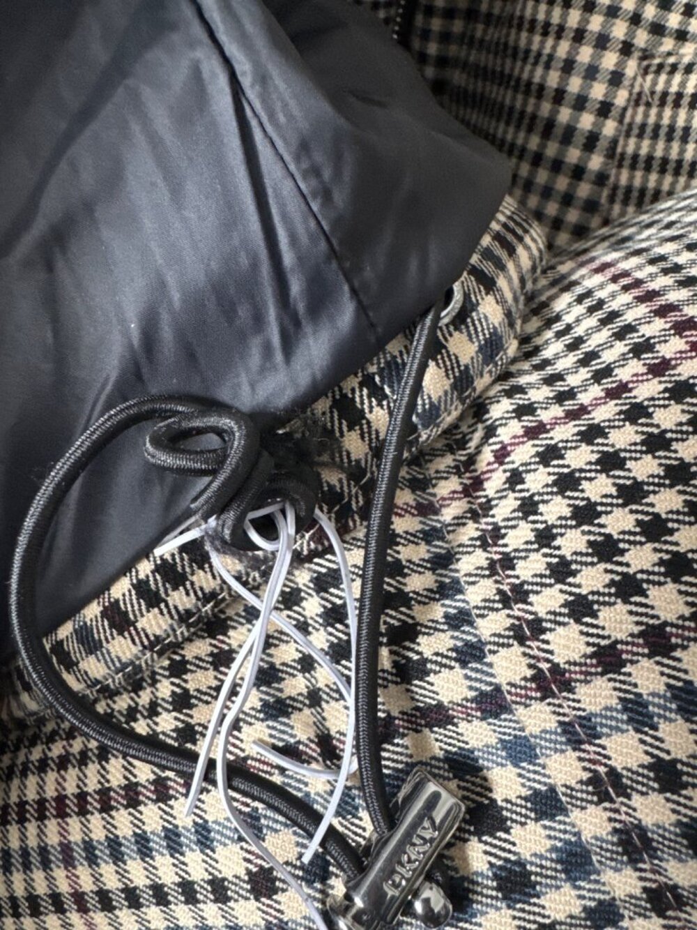 NWT DKNY Faux Fur Collar Zip Front Puffer Coat Heritage Plaid Womens Size Large - Picture 8 of 11